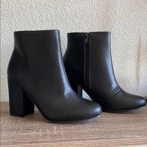 Black Leather Chunk Heel Bootie